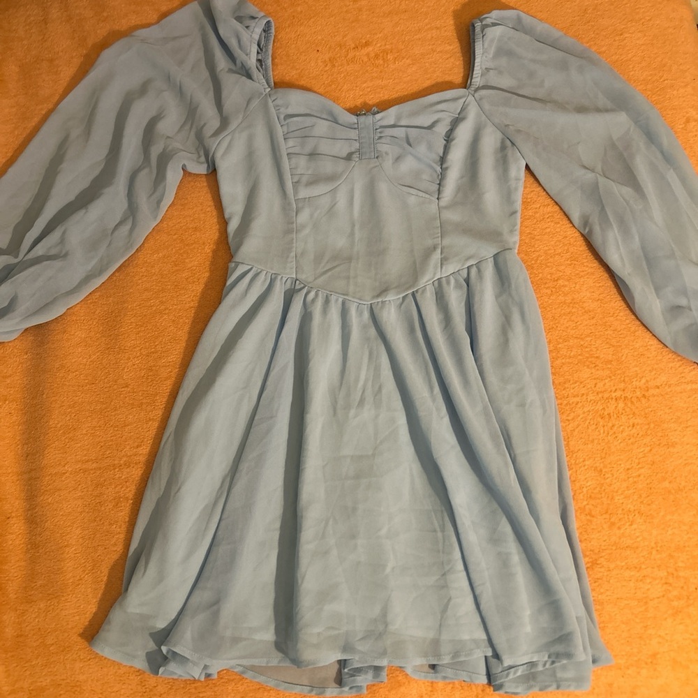 SHEIN Light Blue Long Sleeve Puff-Sleeve Mini Dress